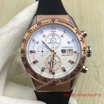 Fake Tag Heuer Carrera Heuer 01 Watch - White Chronograph Dial w Tag Heuer Rubber Band